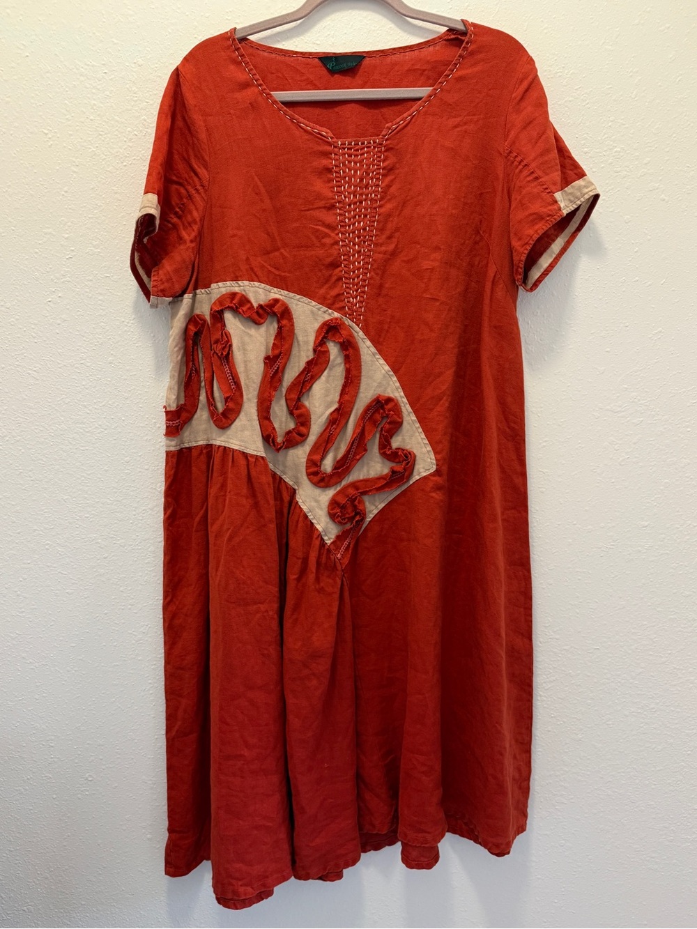 Peacock Ways Boho Lagenlook Art To Wear Cotton Linen Dress Rust Large